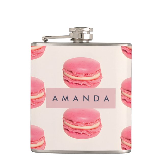 Personalisiertes Pastell Chic Pink Macaron Muster Flachmann (Vorderseite)