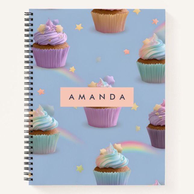 Personalisiertes Pastell Cupcakes Muster Notizbuch (Vorderseite)