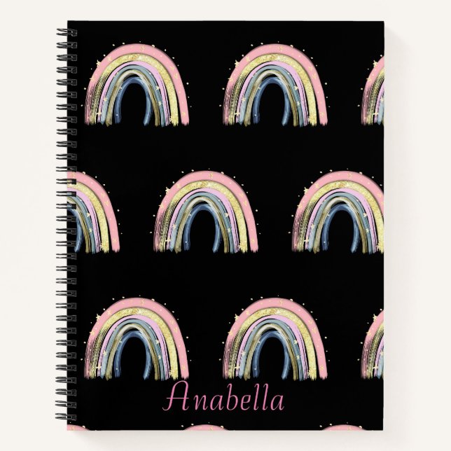 Personalisiertes Pastell-Farbraenbogenmuster Notizbuch (Vorderseite)