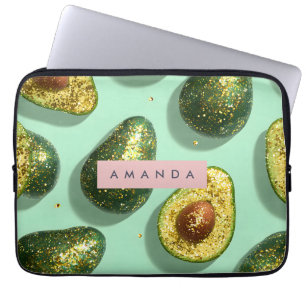 Personalisiertes Pastell-Glitter-Avocado-Design Laptopschutzhülle