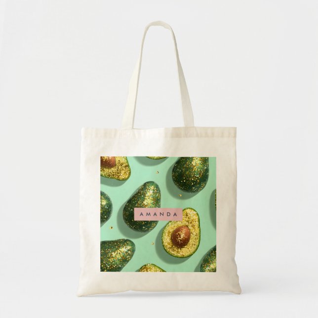 Personalisiertes Pastell-Glitter-Avocado-Design Tragetasche (Vorne)