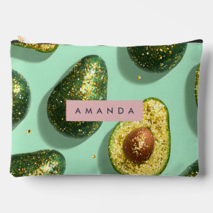 Personalisiertes Pastell-Glitter-Avocado-Design Zubehörtasche