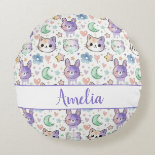 Personalisiertes Pastell Kawaii-Tier Rundes Kissen