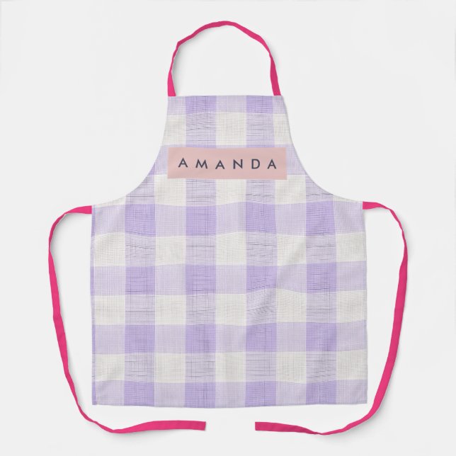 Personalisiertes Pastell-Lavendel-Gingham-Karo Schürze (Vorderseite)