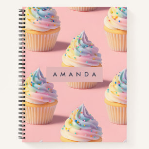 Personalisiertes Pastell Rainbow Cupcake Muster Notizbuch