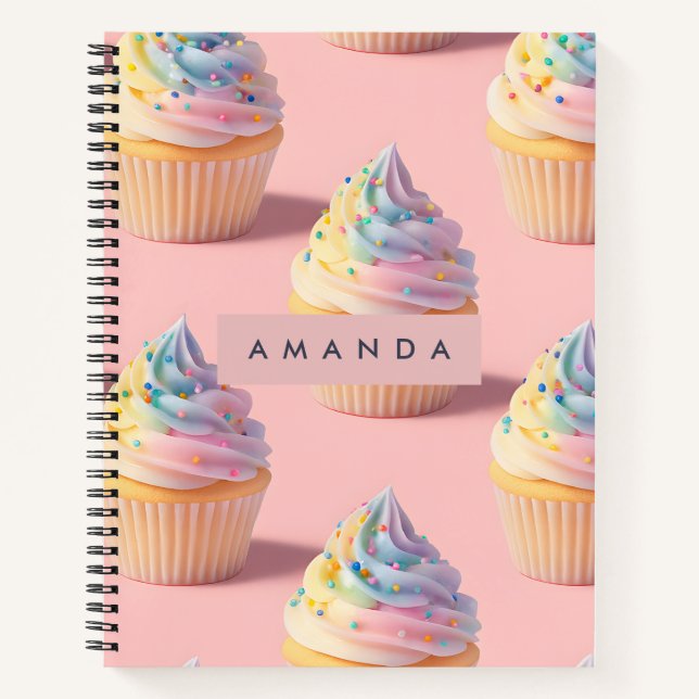 Personalisiertes Pastell Rainbow Cupcake Muster Notizbuch (Vorderseite)