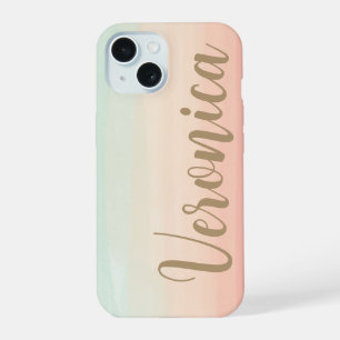 Personalisiertes Pastell-Wasserfarbe-Seeglas-Pfirs iPhone 15 Hülle