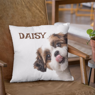 Personalisiertes Pastellbraunes Hund-Foto- und Nam Kissen