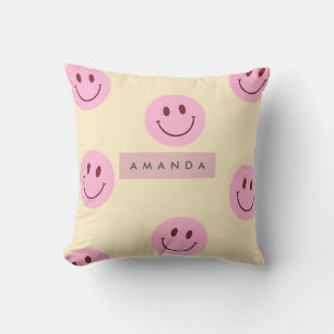 Personalisiertes Pastellgelb & Rosa Smiley Gesicht Kissen