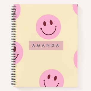 Personalisiertes Pastellgelb & Rosa Smiley Gesicht Notizbuch