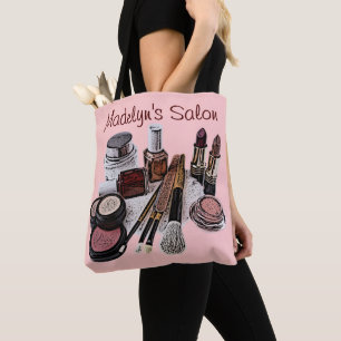 Personalisiertes Pastellrosa-Schönheitssalon-Make- Tasche