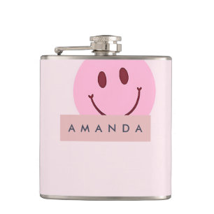 Personalisiertes Pastellrosa Smiley Gesicht Flachmann
