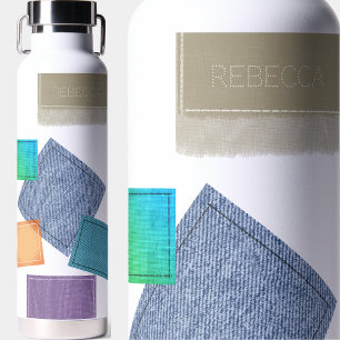 Personalisiertes Patchwork aus genähtem Stoff Trinkflasche
