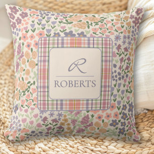 Personalisiertes Patchwork-Blumen- und Karo-Wurfki Kissen