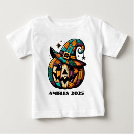 Personalisiertes Patchwork Pumpen Halloween Baby T-shirt