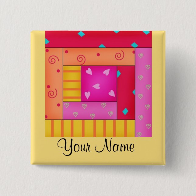 Personalisiertes Patchwork Quilt Block Art Buttone Button (Vorderseite)