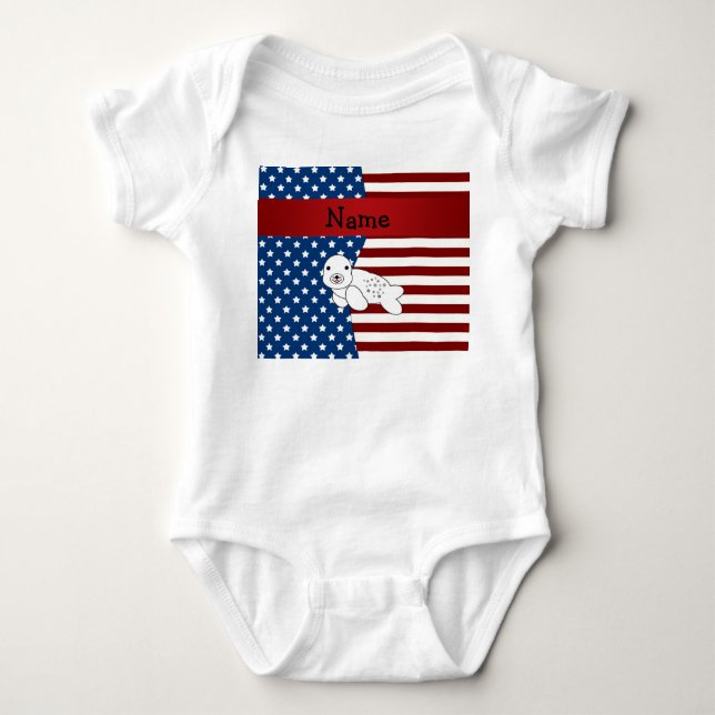 Personalisiertes patriotisches NamensSiegel Baby Strampler (Vorderseite)