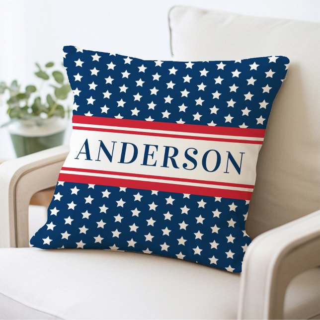 Personalisiertes Patriotisches Navy Blue und White Kissen (Von Creator hochgeladen)