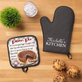 Personalisiertes Pecan Pie Backrezeptur Ofenhandschuh & Topflappen-Set