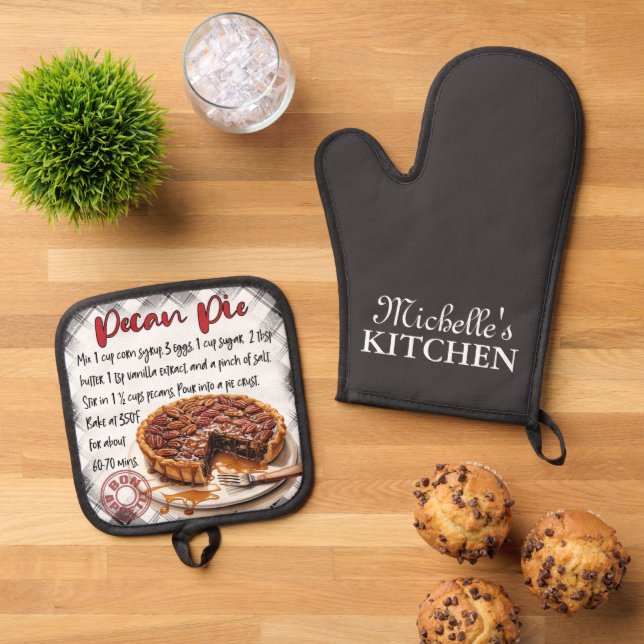 Personalisiertes Pecan Pie Backrezeptur Ofenhandschuh & Topflappen-Set (Oben Unten)