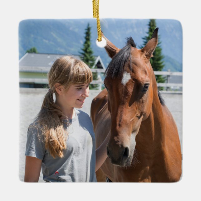 Personalisiertes Pet Best Horse Ever Foto Keramikornament (Vorderseite)