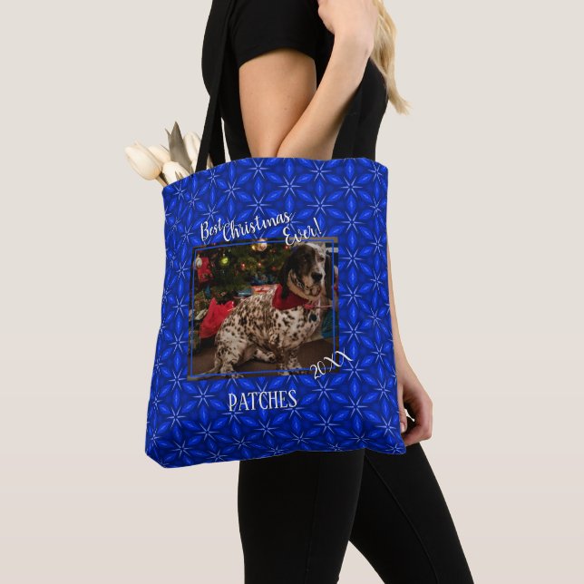 Personalisiertes Pet Foto Blue Poinsettias Tasche (Von Nahem)