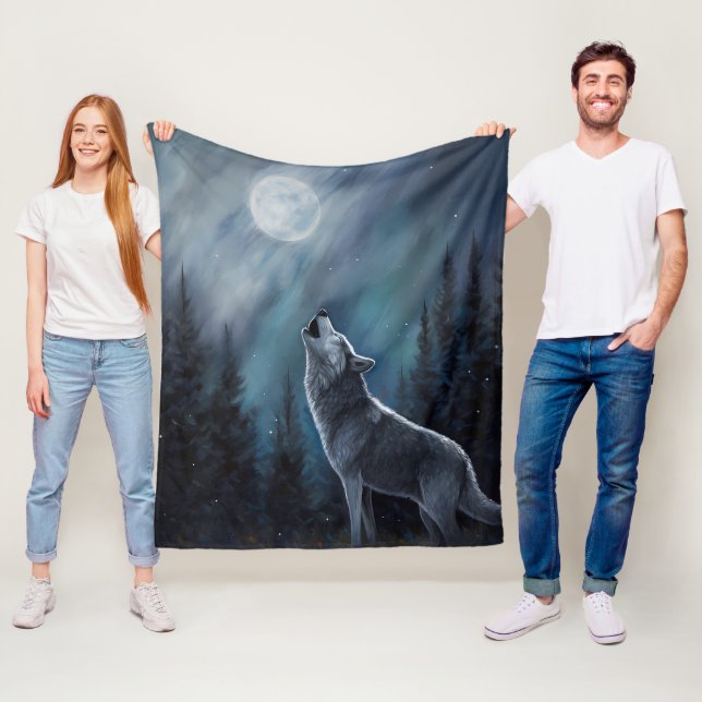 Personalisiertes Pet-Foto | Wolf heult auf dem Mon Fleecedecke (Beispiel)