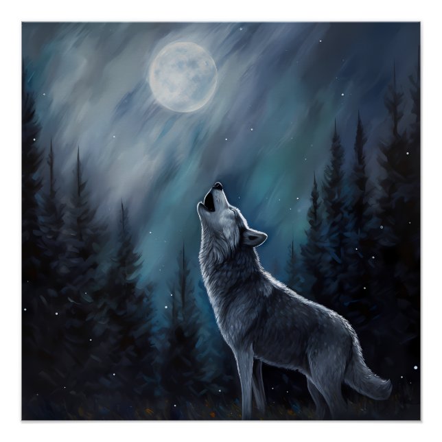 Personalisiertes Pet-Foto | Wolf heult auf dem Mon Poster (Vorderseite)