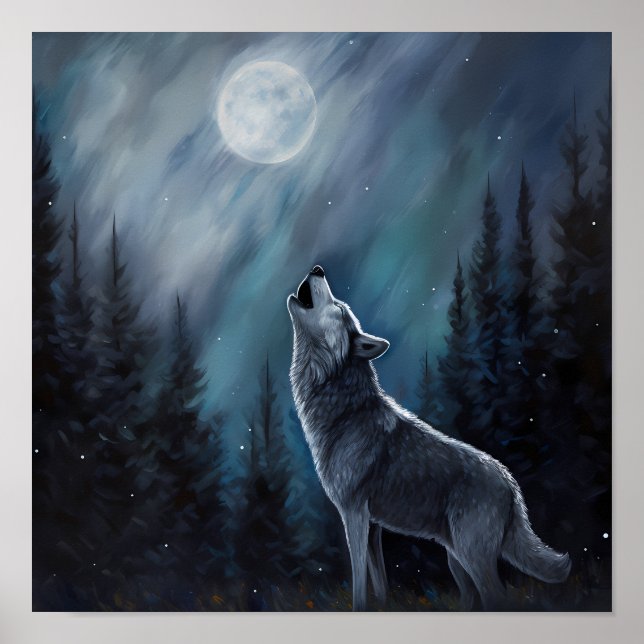 Personalisiertes Pet-Foto | Wolf heult auf dem Mon Poster (Vorne)