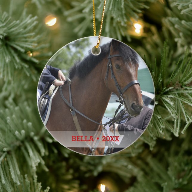 Personalisiertes Pferd Foto & Name Weihnachtsbaum Keramikornament (Baum)