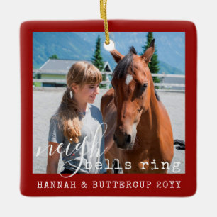 Personalisiertes Pferd Foto Niedlich Neigh Bells R Keramikornament