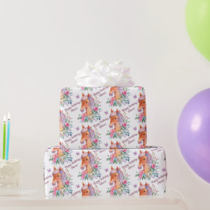 Personalisiertes Pferd mit Blume zum Geburtstag Geschenkpapier