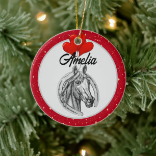 Personalisiertes Pferd und Herzen Keramik Ornament