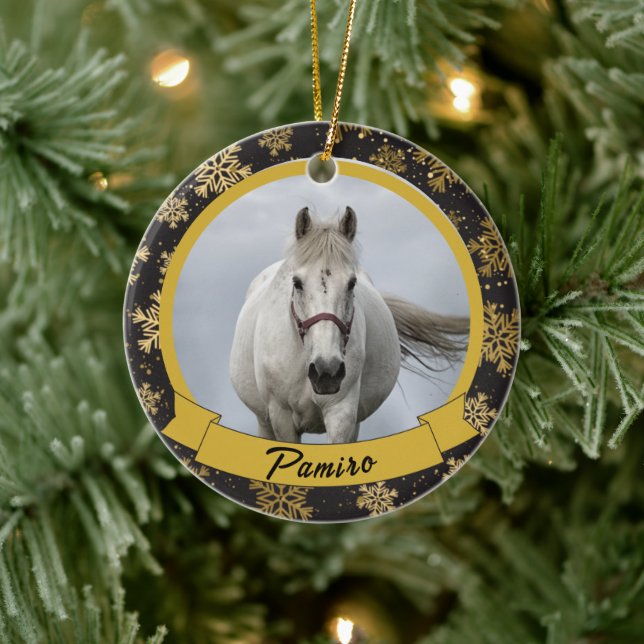 Personalisiertes Pferdefleisch Foto Name Jahr Keramik Ornament (Baum)