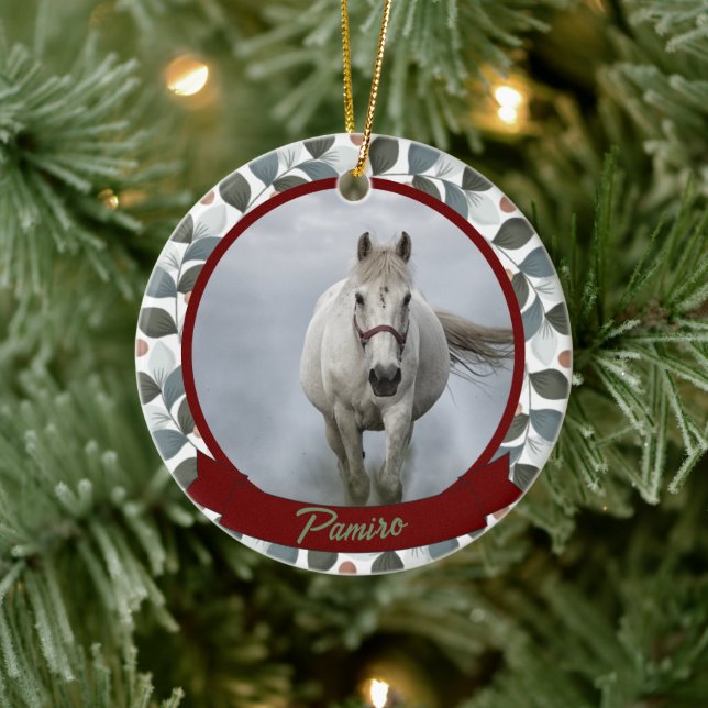 Personalisiertes Pferdefleisch Foto Name Jahr Keramik Ornament (Baum)