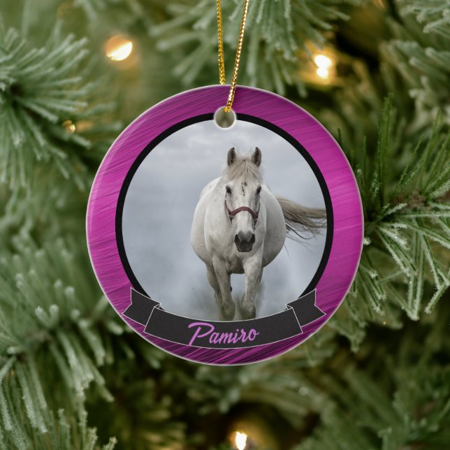 Personalisiertes Pferdefleisch Foto Name Jahr Keramik Ornament (Baum)
