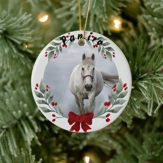 Personalisiertes Pferdefleisch Foto Name Jahr Keramik Ornament (Baum)
