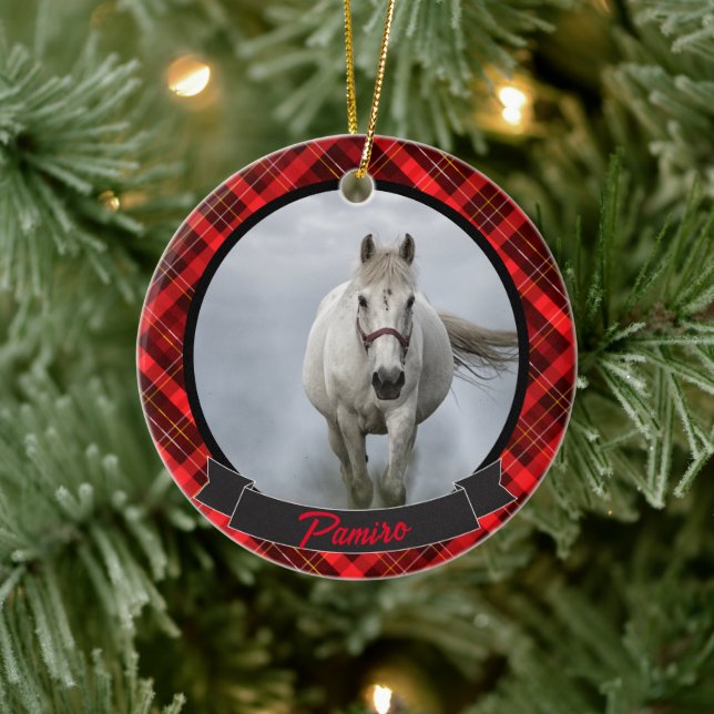 Personalisiertes Pferdefleisch Foto Name Jahr Keramik Ornament (Baum)