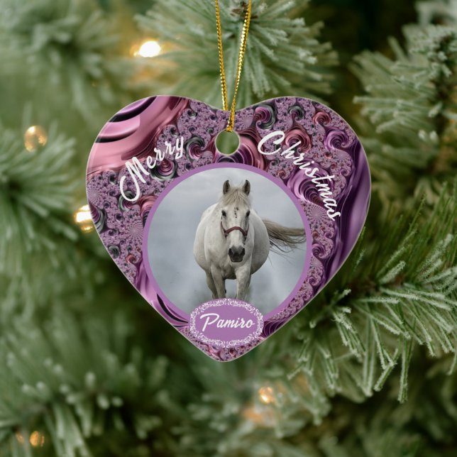 Personalisiertes Pferdefleisch Foto Name Jahr Keramik Ornament (Baum)