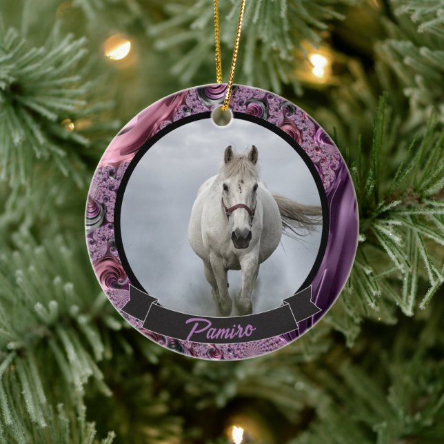 Personalisiertes Pferdefleisch Foto Name Jahr Keramik Ornament (Baum)