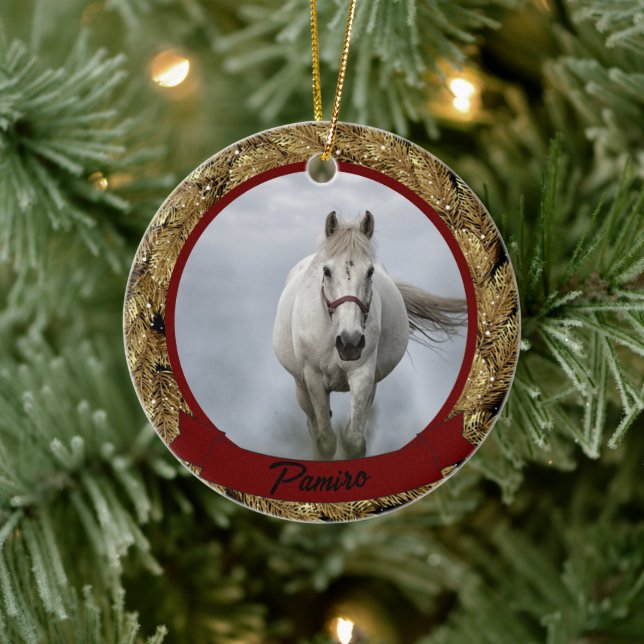 Personalisiertes Pferdefleisch Foto Name Jahr Keramik Ornament (Baum)