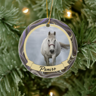 Personalisiertes Pferdefleisch Foto Name Jahr Keramik Ornament