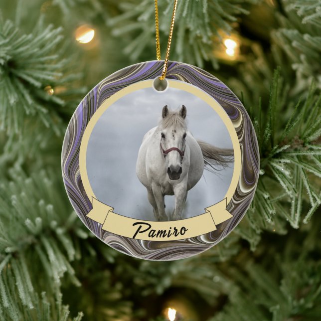 Personalisiertes Pferdefleisch Foto Name Jahr Keramik Ornament (Baum)