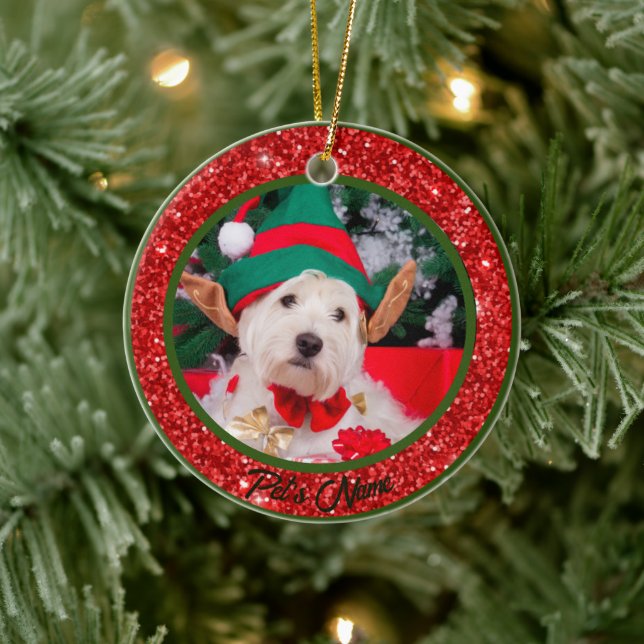Personalisiertes Pferdefleisch Foto Name Jahr Keramik Ornament (Baum)