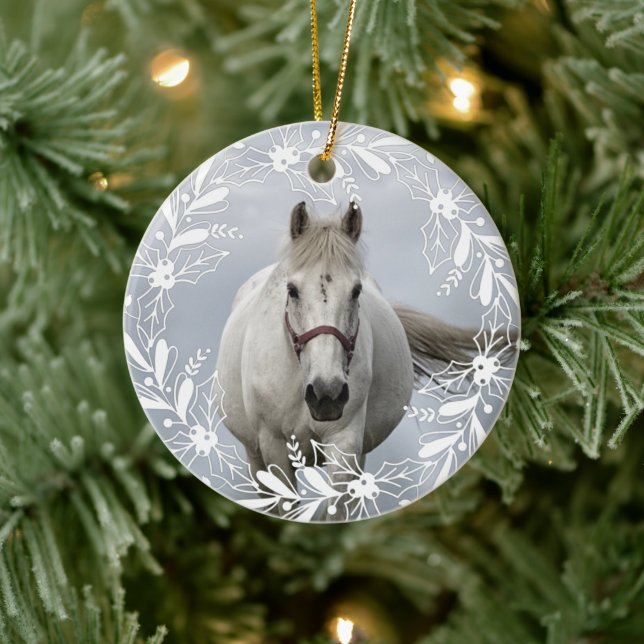 Personalisiertes Pferdefleisch Foto Name Jahr Keramik Ornament (Baum)