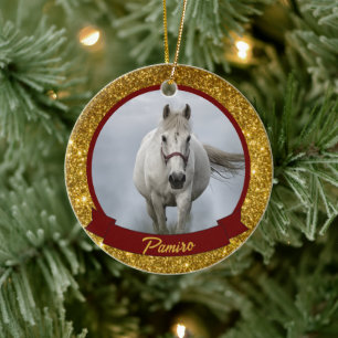 Personalisiertes Pferdefleisch Foto Name Jahr Keramik Ornament