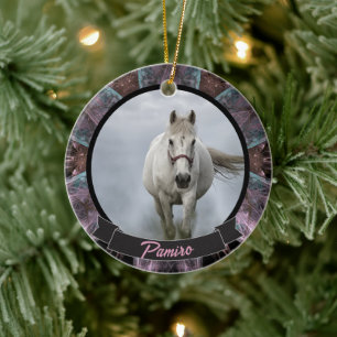 Personalisiertes Pferdefleisch Foto Name Jahr Keramik Ornament