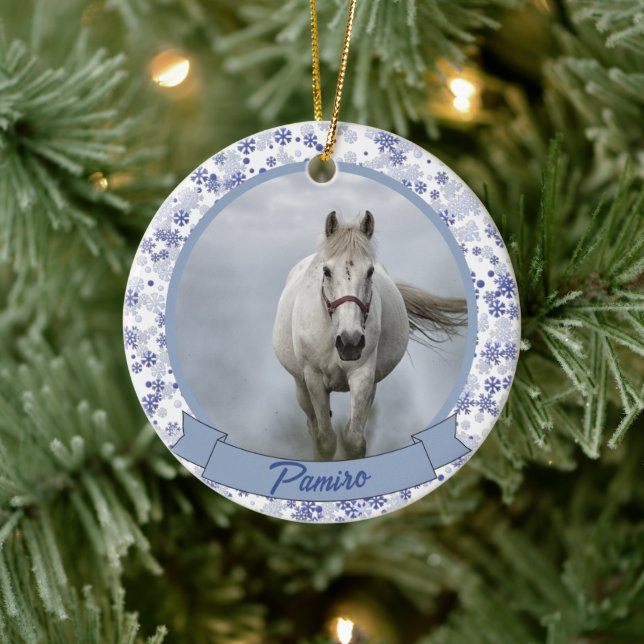 Personalisiertes Pferdefleisch Foto Name Jahr Keramik Ornament (Baum)