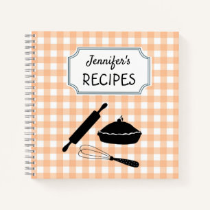 Personalisiertes Pfirsich-Gingham-Karo-Muster-Reze Notizbuch