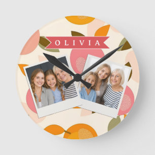 Personalisiertes Pfirsich-Muster Süß Retro Sommer Runde Wanduhr